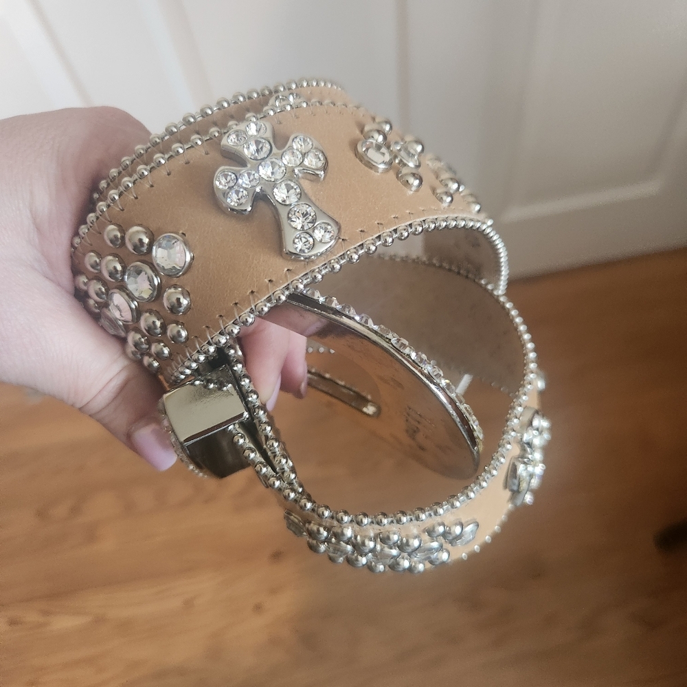 Tan Belt with Silver Embellishments